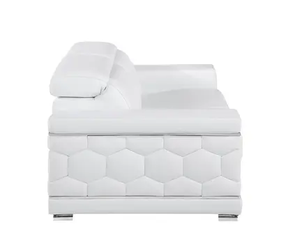 89" White Leather Sofa With Silver Legs