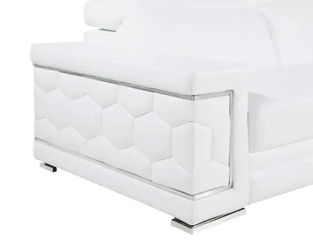 89" White Leather Sofa With Silver Legs
