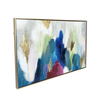 Blue and Multi Mod Abstract Gold Floater Frame Wall Art