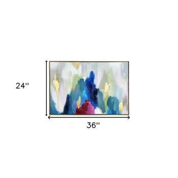 Blue and Multi Mod Abstract Gold Floater Frame Wall Art