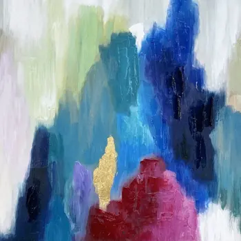 Blue and Multi Mod Abstract Gold Floater Frame Wall Art