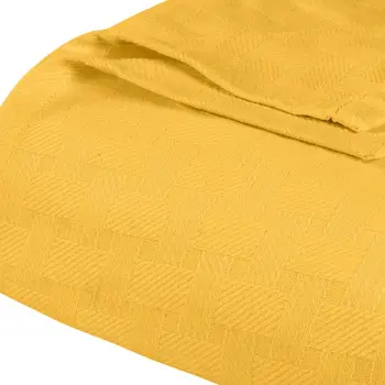 Queen Gold Cotton Basketweave Geometric Blanket