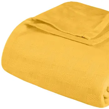 Queen Gold Cotton Basketweave Geometric Blanket