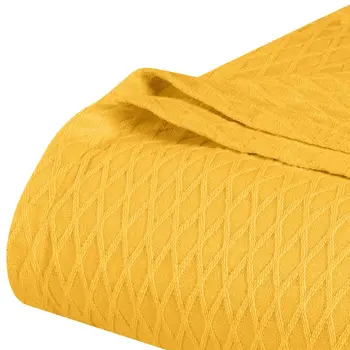 California King Yellow Cotton Woven Geometric Blanket