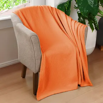Queen Burnt Orange Cotton Woven Geometric Blanket