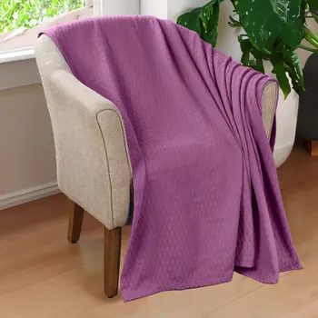 Queen Purple Cotton Woven Geometric Blanket
