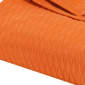 King Burnt Orange Cotton Woven Geometric Blanket