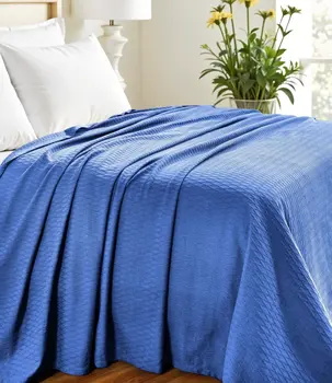 Twin Blue Cotton Woven Geometric Blanket