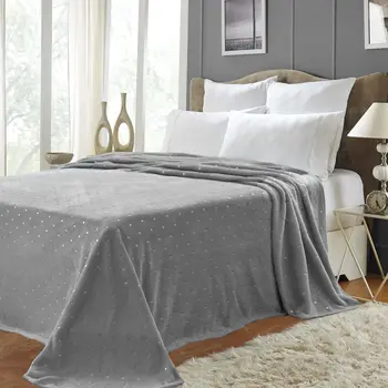 Queen Gray And Silver Fleece Woven Polka Dots Plush Blanket