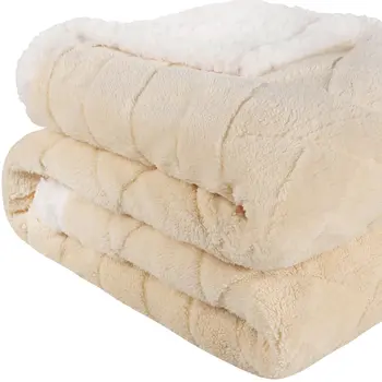 50" X 60" Cream Fleece Woven Geometric Plush Throw Blanket