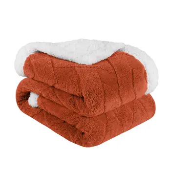 50" X 60" Rust Fleece Woven Geometric Plush Throw Blanket