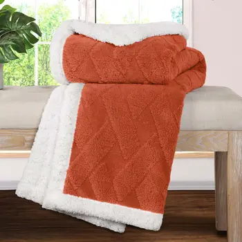 50" X 60" Rust Fleece Woven Geometric Plush Throw Blanket