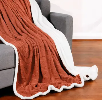 50" X 60" Rust Fleece Woven Geometric Plush Throw Blanket