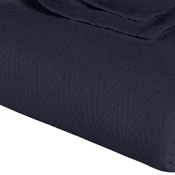 California King Navy Blue Cotton Woven Chevron Blanket