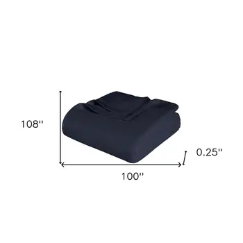 California King Navy Blue Cotton Woven Chevron Blanket
