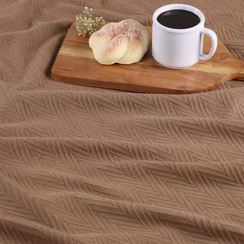 Queen Taupe Cotton Woven Chevron Blanket