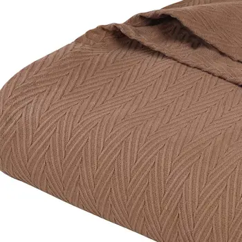 Queen Taupe Cotton Woven Chevron Blanket