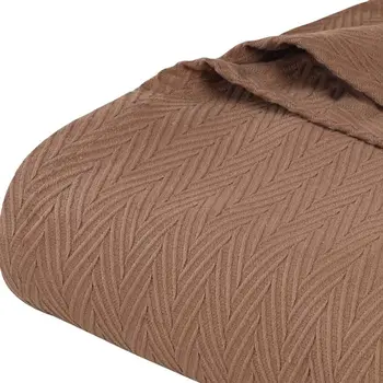 Queen Taupe Cotton Woven Chevron Blanket