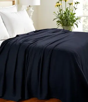 King Navy Blue Cotton Woven Chevron Blanket