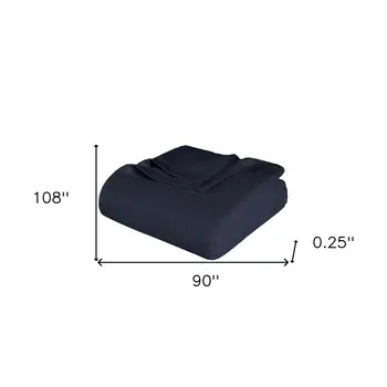 King Navy Blue Cotton Woven Chevron Blanket