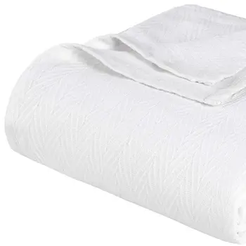 King White Cotton Woven Chevron Blanket