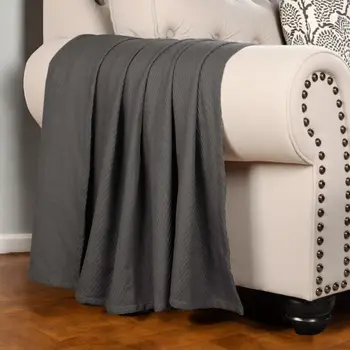 Twin Charcoal Cotton Woven Chevron Blanket