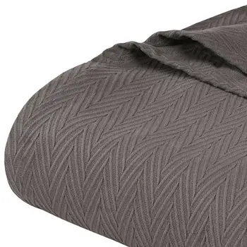 Twin Charcoal Cotton Woven Chevron Blanket