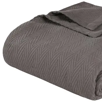 Twin Charcoal Cotton Woven Chevron Blanket