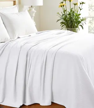 Twin White Cotton Woven Chevron Blanket