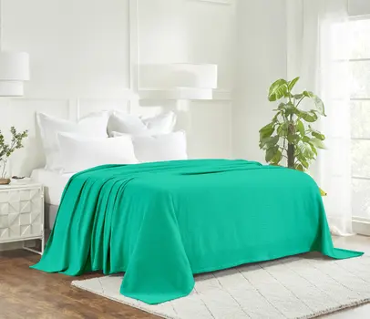 Queen Teal Cotton Waffle Weave Honeycomb Blanket