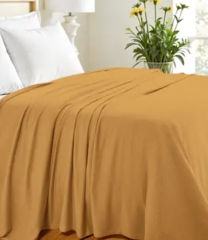 Twin Mustard Cotton Waffle Weave Honeycomb Blanket