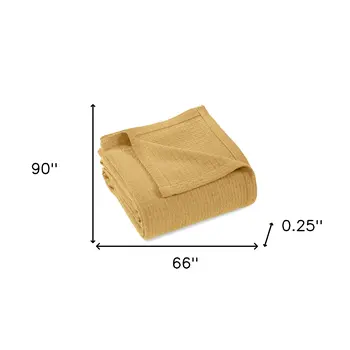 Twin Mustard Cotton Waffle Weave Honeycomb Blanket