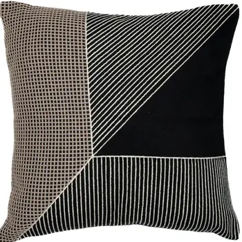 20" Black and White Geometric Cotton Throw Pillow With Embroidery