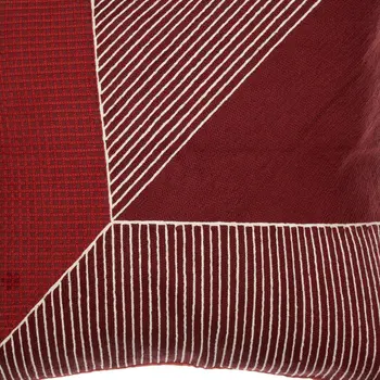20" Red and White Geometric Cotton Throw Pillow With Embroidery