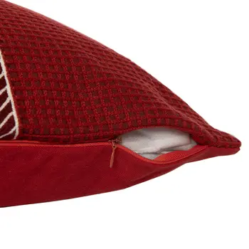 20" Red and White Geometric Cotton Throw Pillow With Embroidery