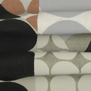 24" Beige and Black Geometric Cotton Throw Pillow With Embroidery