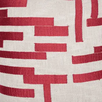 24" Red and Ivory Geometric Cotton Blend Throw Pillow With Embroidery