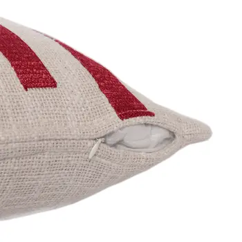24" Red and Ivory Geometric Cotton Blend Throw Pillow With Embroidery