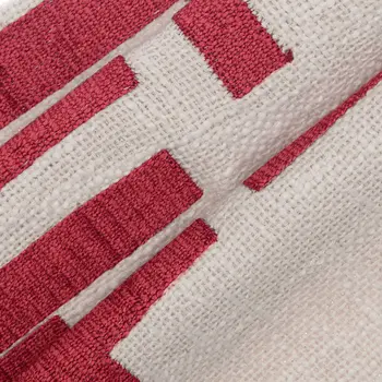 24" Red and Ivory Geometric Cotton Blend Throw Pillow With Embroidery