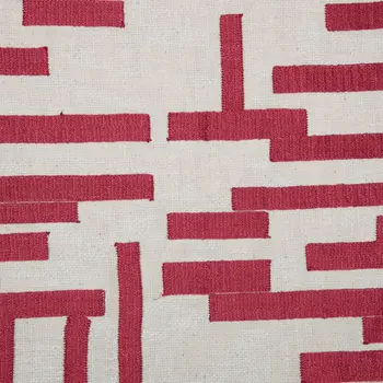 24" Red and Ivory Geometric Cotton Blend Throw Pillow With Embroidery