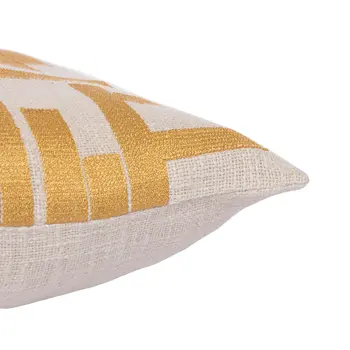 20" Yellow and Ivory Geometric Cotton Blend Throw Pillow With Embroidery