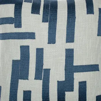 24" Blue and Ivory Geometric Cotton Blend Throw Pillow With Embroidery