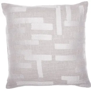 20" Ivory Geometric Cotton Blend Throw Pillow With Embroidery