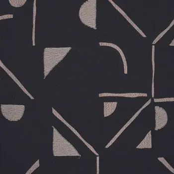 24" Beige and Black Geometric Cotton Blend Throw Pillow With Embroidery