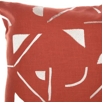 20" Orange and Ivory Geometric Cotton Blend Throw Pillow With Embroidery