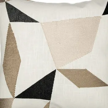 24" Taupe and Ivory Geometric Cotton Blend Throw Pillow With Embroidery