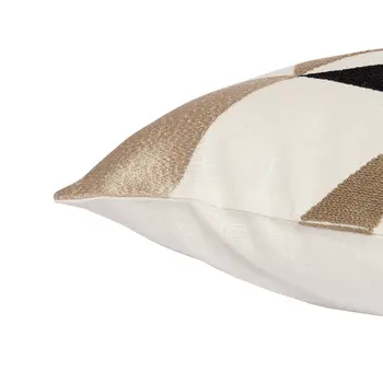 24" Taupe and Ivory Geometric Cotton Blend Throw Pillow With Embroidery