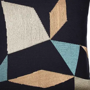 20" Blue and Beige Geometric Cotton Blend Throw Pillow With Embroidery