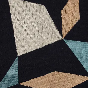 24" Blue and Beige Geometric Cotton Blend Throw Pillow With Embroidery