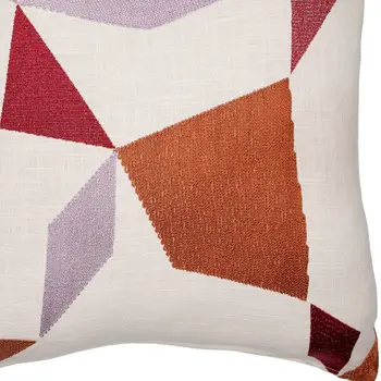 20" Ivory Red and Orange Geometric Cotton Blend Throw Pillow With Embroidery
